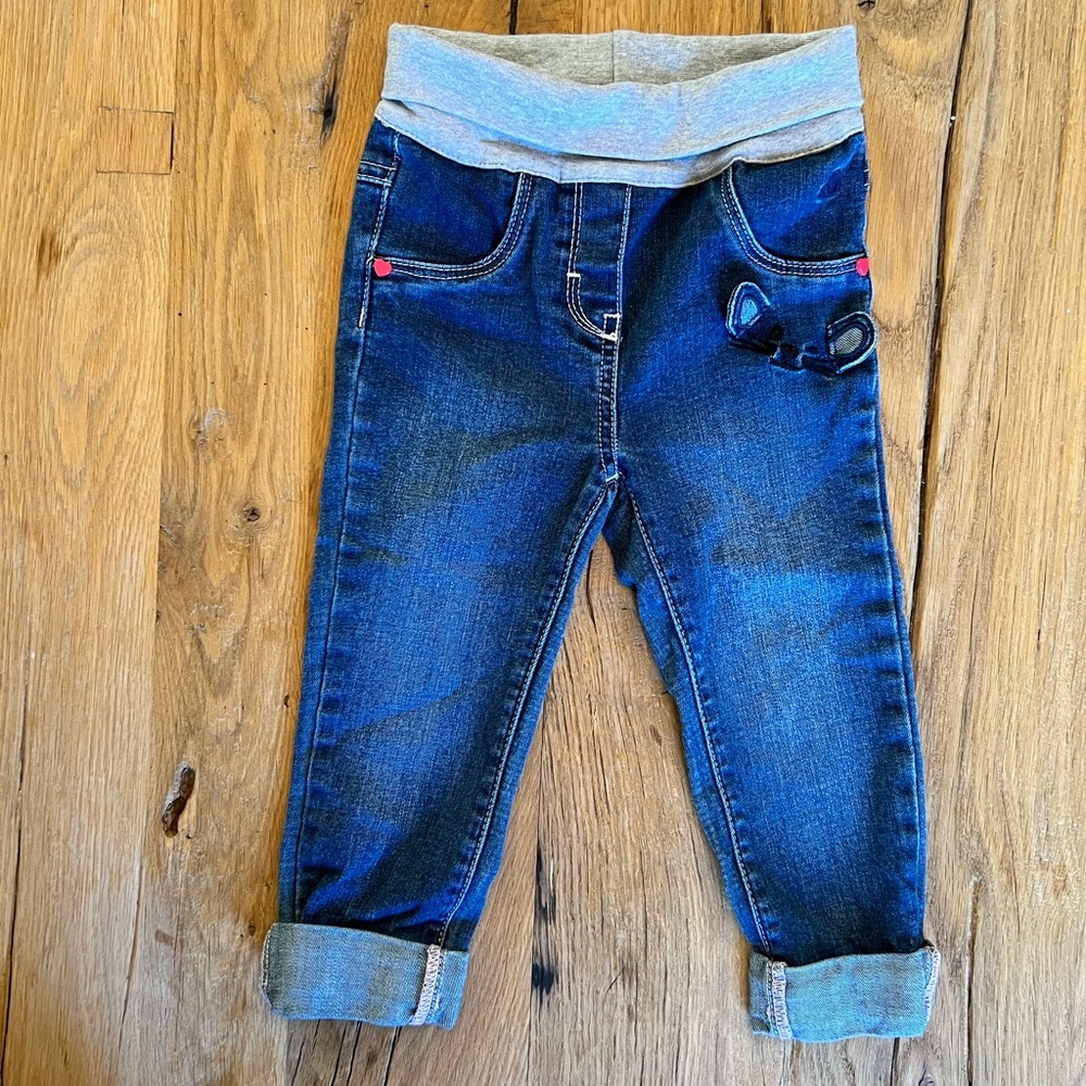 s.Oliver. NWOT. Size 18-24/EURO 92 Elastic waist, "mouse/hearts" jeans